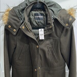 Express Green Utility Jacket with Faux Fur Trim